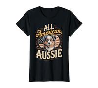 All American Aussie Australian Shepherd Dog Lover Value Graphic T-Shirt, Women, Black, M