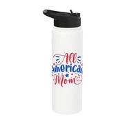 All American Mom Independence Day 4th July USA Flag America Stainless Steel Insulated Water Bottle