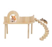 All Animals Activity Toy for Squirrel Gerbil Rat, Hamster Platform with Climbing Ladder, Guinea Pig Playground with Fence, Wooden All Pet Play Stand