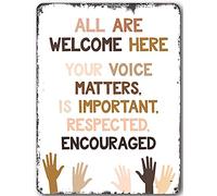 All Are Welcome Here Stronger Together Equality Poster Kindness Matters Inclusion Your Voice Matters Home Decor Art Wall Decor Metal Sign Poster 8X12 Inches