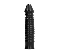 All Black Large Dildo, with Ribbed Shaft, Black