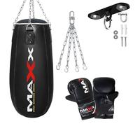 All Black range of Heavy Filled Hanging Boxing Punch Bag, Punchbag Set 5ft, 4ft, 3ft Includes FREE CHAIN (BAG WITH HOOK+MITTS, Tear Bag)