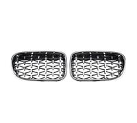 All Black Single Line Style Front Bumper Grilles Compatible With BMW X3 F25 2010-2013 Silver Racing Double Slat Grills(Chrome Black)