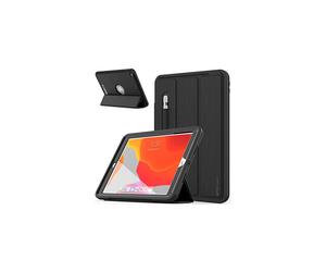 (ALL BLACK) TECHGEAR D-FENCE For Apple iPad 10.2" 2021 / 2020 / 2019 9th, 8th, 7th Generation, Slim Tough Rugged Armour Smart Case + Stand, Schools Builders Case