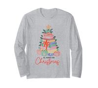 All Booked for Christmas Tree Stack of Books Reading Holiday Long Sleeve T-Shirt