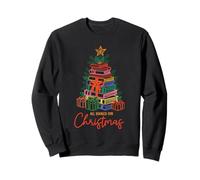 All Booked for Christmas Tree Stack of Books Reading Holiday Sweatshirt