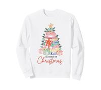 All Booked for Christmas Tree Stack of Books Reading Holiday Sweatshirt