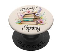 All booked for Spring watercolor flowers reading book lover PopSockets Adhesive PopGrip