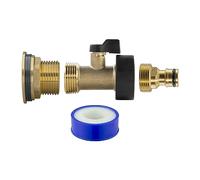 All Brass Solid Metal Water Tank Replacement Outlet & Adapter for 1" BSP With Valve Quick Hosepipe Connector, Outdoor Corrosion & Rust Resistant Union Tap, Garden Tap + PTFE