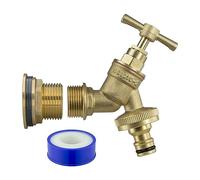 All Brass Solid Metal Water Tank Replacement Outlet & Adapter for 3/4” BSP Tanks with Quick Hosepipe Connector Bib Tap, Outdoor Rated Corrosion & Rust Resistant Union Tap, Garden Water Tank Tap + PTFE