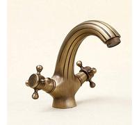 All Bronze Retro Basin Faucet Antique Water-tap Single Hole Spiral Double Handle Hot and Cold Bathroom Mixed Water Tap Villa Clubhouse Vessel Faucet (Antique)