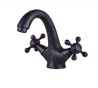 All Bronze Retro Basin Faucet Antique Water-tap Single Hole Spiral Double Handle Hot and Cold Bathroom Mixed Water Tap Villa Clubhouse Vessel Faucet (Black Copper)
