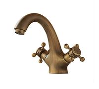 All Bronze Retro Basin Faucet Antique Water-tap Single Hole Spiral Double Handle Hot and Cold Bathroom Mixed Water Tap Villa Clubhouse Vessel Faucet (Bronze)