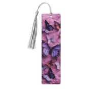 All Butterflies are on Purple Background Bookmarks Gifts, Wood Bookmark for Women Men Handmade Book Mark for Book Lovers, Wood Tags Reading Page Markers Rectangle Shape Ornaments with Tassels