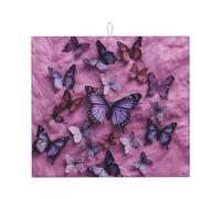 All butterflies are on purple background Dish Drying Mat for Kitchen Counter Super Absorbent Microfiber Dish Drying Pad Large Dishes Pad Easy Clean Multi-Use Drainer Mats Mat 16x18 Inch