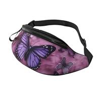 All butterflies are on purple background Fanny Pack for Men Women, Waterproof Sports Waist Bag Fashion Belt Bag Crossbody Bags Hip Bum Bag with Adjustable Strap Large Sling Bag Purse for Travel Hiking