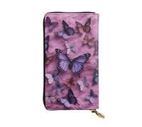 All butterflies are on purple background Leather Wallet RFID Blocking Credit Card Case Large Capacity Money Organizer with Zipper Pocket - Slim Minimalist Cash Wallet for Men Women Phone Clutch Gift