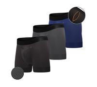 All Citizens Elite Mens Boxer Trunks w/Fly, Patented Ball Pouch Underwear for Men, Performance Fabric, No Ride Up Legs, Pack of 3, Black, Blue, Grey, XX-Large