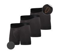 All Citizens Elite Mens Boxer Trunks w/Fly, Patented Ball Pouch Underwear for Men, Performance Fabric, No Ride Up Legs, Pack of 3, Black, Large