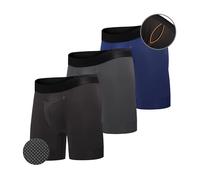 All Citizens Elite Mens Boxers Briefs with Fly, Patented Ball Pouch Underwear for Men, Breathable, Moisture-Wicking Performance Fabric, No Ride Up Legs, Pack of 3, Black, Blue, Grey, Medium