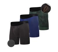 All Citizens Elite Mens Boxers Briefs with Fly, Patented Ball Pouch Underwear for Men, Breathable, Moisture-Wicking Performance Fabric, No Ride Up Legs, Pack of 3, Black, Blue, Green, Medium