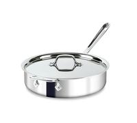All-Clad D3 3-Ply Stainless Steel Sauté Pan 4 Quart Induction Oven Broiler Safe 600F Pots and Pans, Cookware Silver