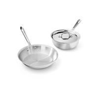 All-Clad D3® Stainless Steel 3 Piece Cookware Set- Made in USA- Includes 10" Frying Pan and 2-Qt Saucier Pan with Lid - Professional Grade -Oven Safe & Induction Compatible