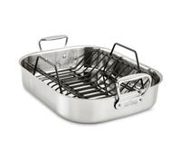All-Clad E752C264 Stainless Steel Dishwasher Safe Large 13-Inch x 16-Inch Roaster with Nonstick Rack Cookware, 16-Inch, Silver