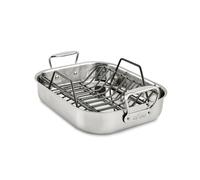 All-Clad E752S264 Stainless Steel Dishwasher Safe Small 11-Inch x 14-Inch Roaster with Nonstick Rack Cookware, 14-Inch, Silver