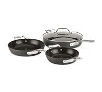 All-Clad Essentials Hard Anodized Nonstick Sauce Pan Set 4 Piece, 8, 10.25 Inch, 4 Quart Oven Broiler Safe 500F Pots and Pans, Cookware Black