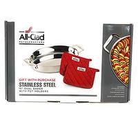 All-Clad Stainless Steel 15" Oval Baker with Pot Holders