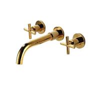 All Copper Black Basin Mixer Faucet - Wall Mounted Hot & Cold Tap for Home Use Luxury One Piece Design Elegant Gold Accents Modern Bathroom Sink Fixture