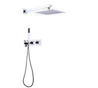 All-Copper Brushed Gold Concealed Shower Head Embedded in The Wall Built-in Hidden Pressure-Increasing Set(Chrome)