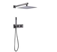 All-Copper Brushed Gold Concealed Shower Head Embedded in The wall Built-in Hidden Pressure-Increasing Set(Gun Gray)