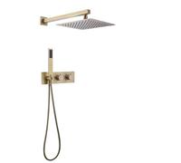 All-Copper Brushed Gold Concealed Shower Head Embedded in The wall Built-in Hidden Pressure-Increasing Set(Brushed Gold)