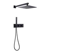 All-Copper Brushed Gold Concealed Shower Head Embedded in The Wall Built-in Hidden Pressure-Increasing Set(Matte Black)