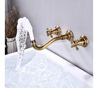 All Copper Buried Wall Concealed Basin Faucet into The Wall Black Wall Faucet washbasin Hidden Embedded hot and Cold, a Model Antique
