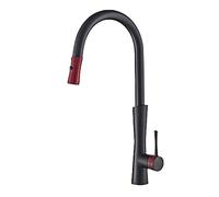 All Copper Casting Kitchen Faucet Dual-Mode Outlet Water Cooling and Heating Dual Control Single Handle Design Sink Faucet，Black red