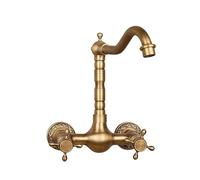 All-Copper Ceramic Wall Bathroom washbasin, Basin, Double-Handle hot and Cold Water Faucet, Antique Carved Gourd high Model