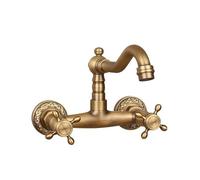 All-Copper Ceramic Wall Bathroom washbasin, Double Handle, hot and Cold Water Faucet, Antique Carved Straight Five-Way, Short Paragraph