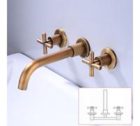 All Copper Concealed Basin Faucet Double Handle into The Wall Three-Hole hot and Cold Water Basin Faucet, Antique Conjoined