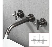 All Copper Concealed Basin Faucet Double Handle into The Wall Three-Hole hot and Cold Water Basin Faucet, Antique Conjoined