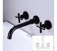 All Copper Concealed Basin Faucet Double Handle into The Wall Three-Hole hot and Cold Water Basin Faucet, Antique Conjoined