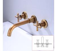 All Copper Concealed Basin Faucet Double Handle into The Wall Three-Hole hot and Cold Water Basin Faucet, Antique Conjoined