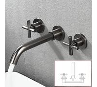 All Copper Concealed Basin Faucet Double Handle into The Wall Three-Hole hot and Cold Water Basin Faucet, Antique Conjoined