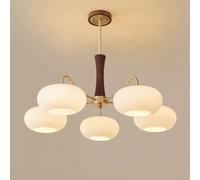 All-Copper Cream-Style Walnut Chandelier, Nordic Retro Persimmon Lamp, Mid-Century Modern Chandelier, Rustic Home Decor, Antique Brass Pendant Light Fixture,B,5 Heads