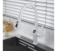 All Copper Digital Display Hot & Cold Pull Out Kitchen Faucet Universal Rotating Telescopic Spray Gun Gray & White Finish 60Cm Inlet Pipe Modern Kitchen Upgrade