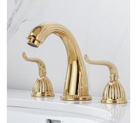 All-Copper Double-Hole hot and Cold Water Faucet Basin Double-Handle Split Three-Hole Hand Washing Basin Three-Piece Set, countertop Basin Three-Piece Set of Gold Dovetail