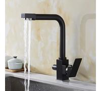 All Copper Faucet, Three-in-one Kitchen Sink, hot and Cold Rotating Water Purification, Direct Drinking, Gold, Black Square Main Body