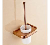 All Copper Gold Plated Antique Toilet Brush Set Gold Toilet Brush Ceramic Cup Toilet Brush Holder Toilet Brush, Rose Gold